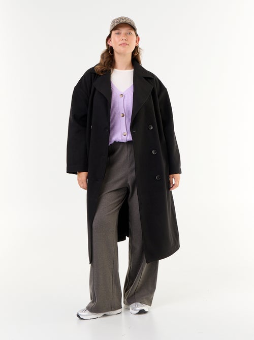 Long faux wool tailored collar coat - Kiabi