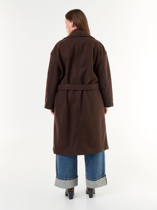 Long faux wool tailored collar coat - Kiabi