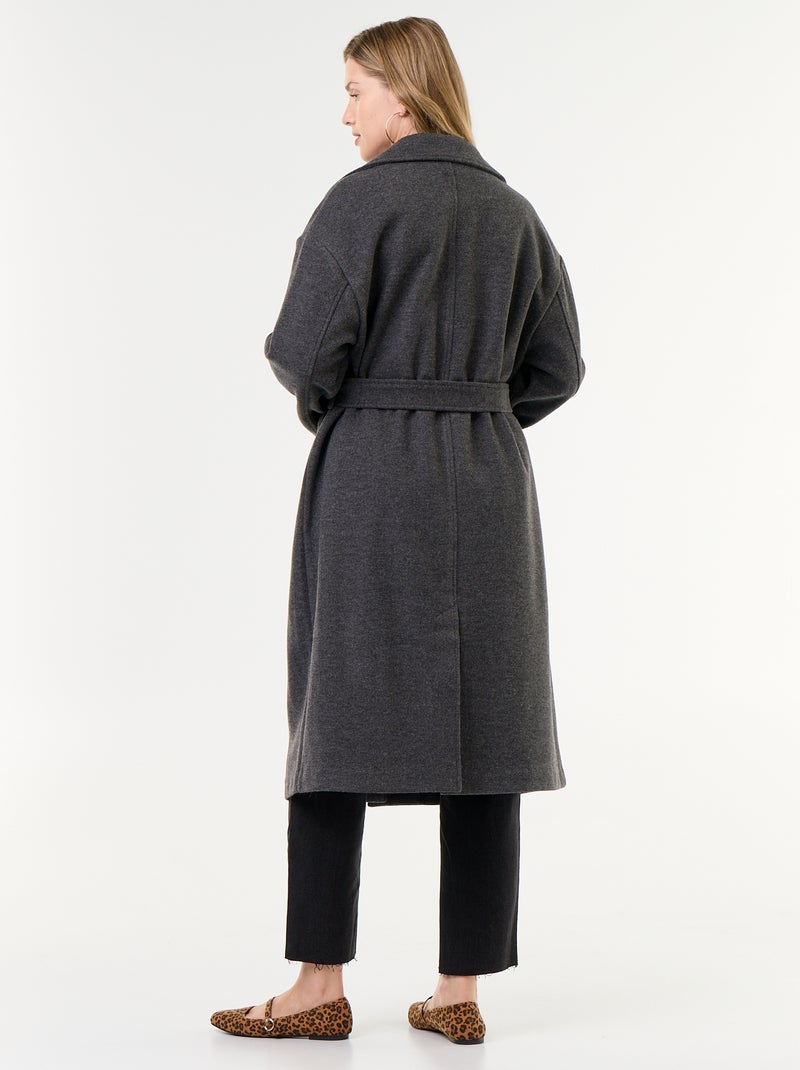 Long Faux Wool Tailored Collar Coat Grey - Kiabi