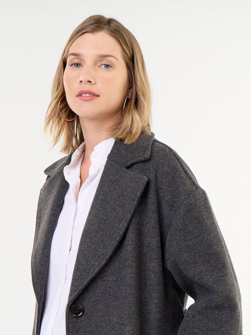 Long Faux Wool Tailored Collar Coat Grey - Kiabi