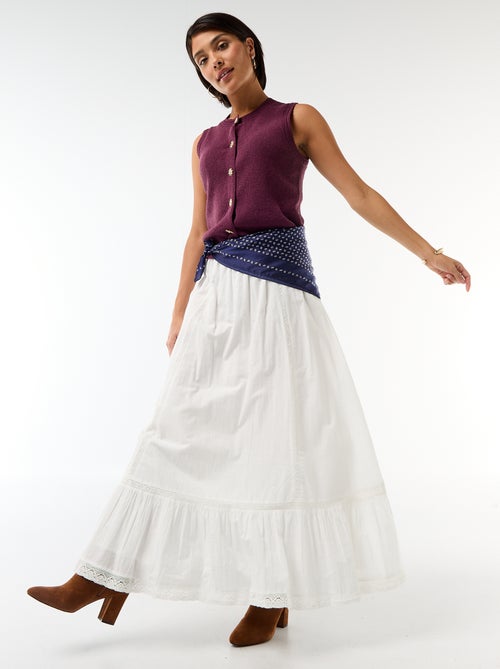 Long flared skirt with macramé - Kiabi