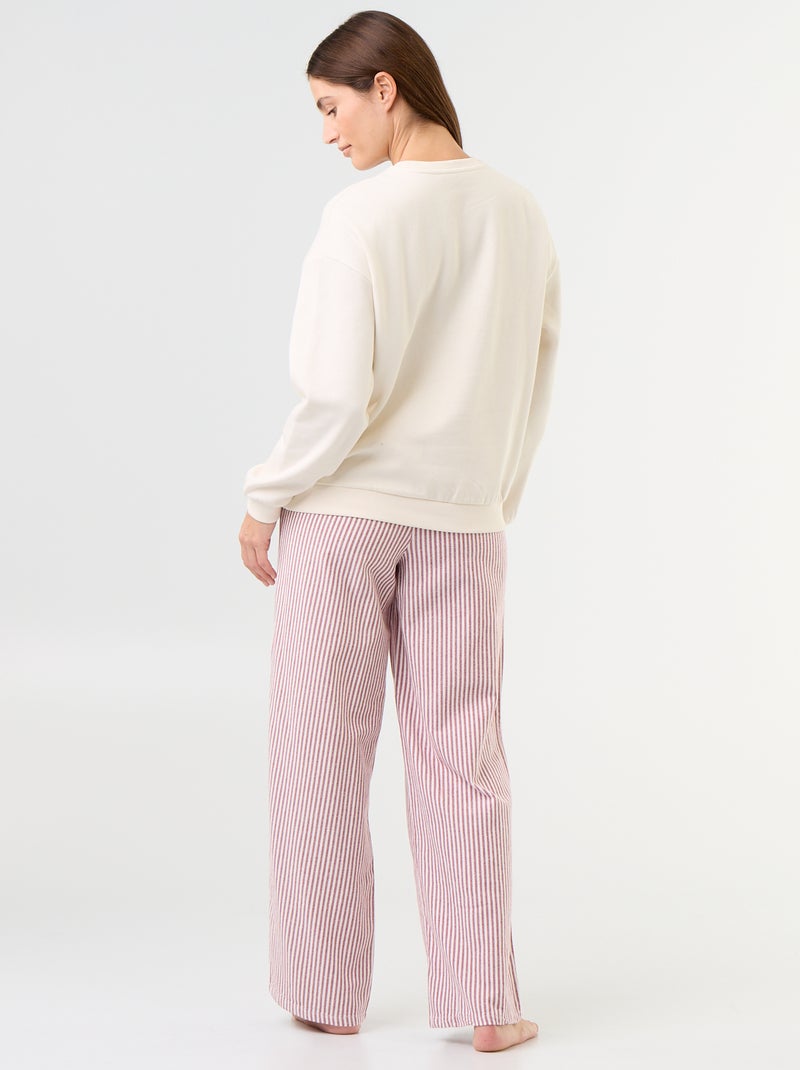 Long fleece top + wide-leg trousers pyjama set - 2 pieces White - Kiabi