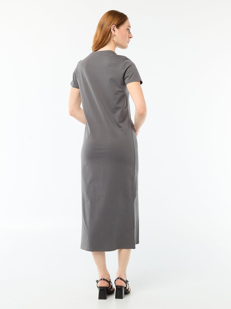 Long jersey dress with short sleeves Grey - Kiabi