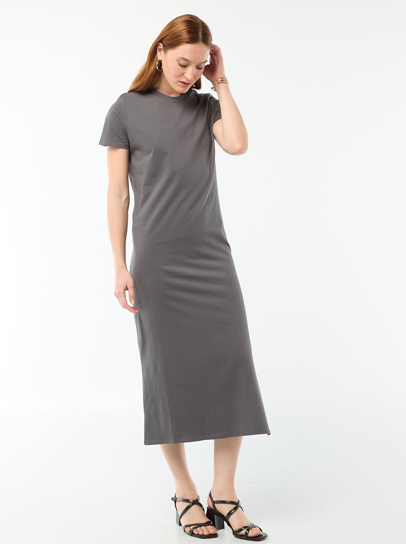 Long jersey dress with short sleeves Grey - Kiabi