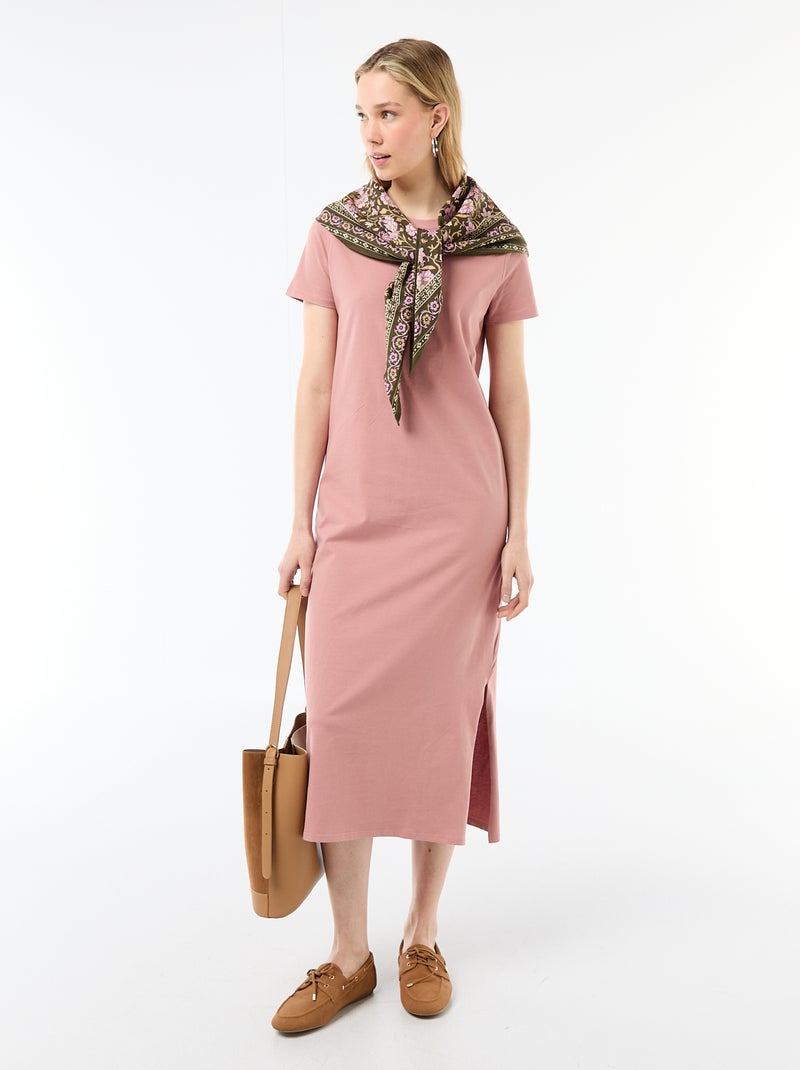 Long jersey dress with short sleeves Pink - Kiabi