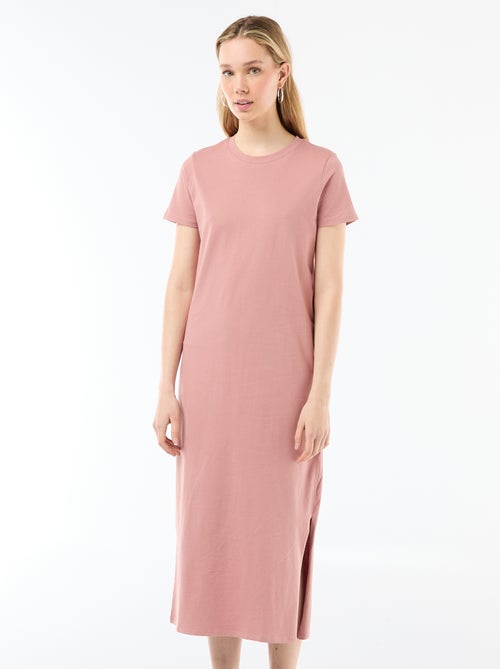 Long jersey dress with short sleeves - Kiabi
