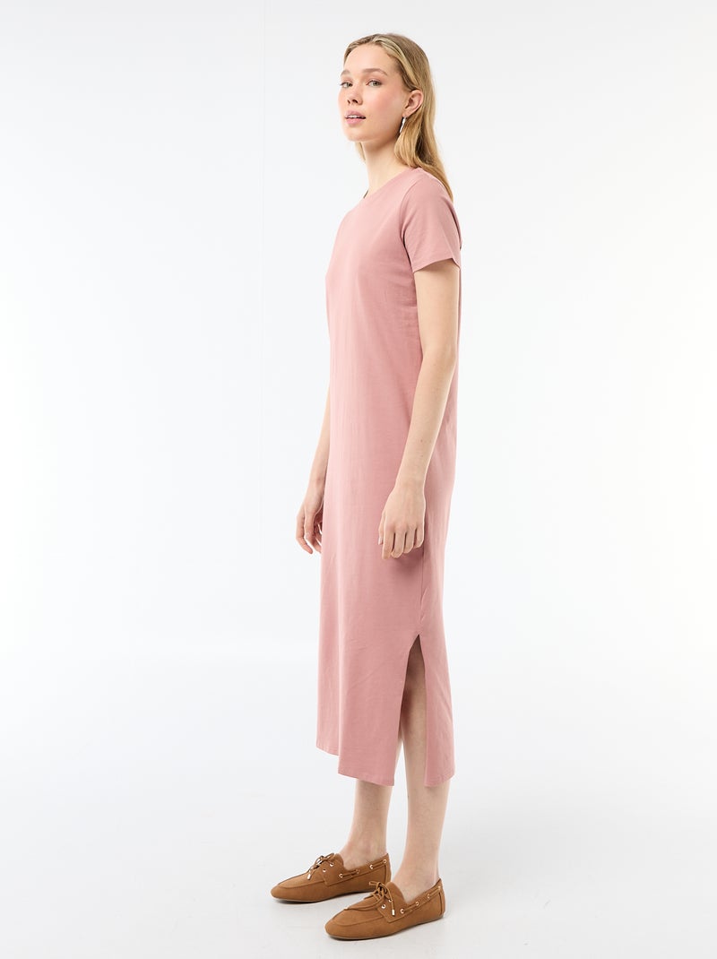Long jersey dress with short sleeves Pink - Kiabi