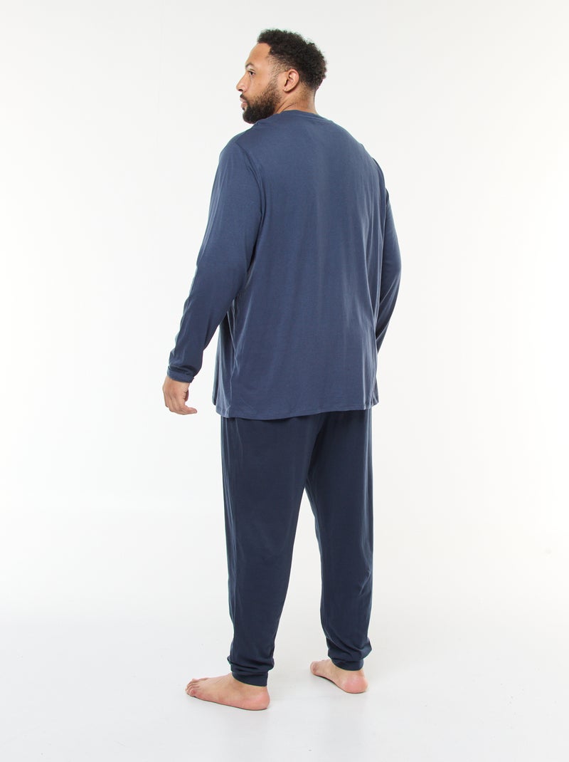 Long Jersey Pajama Set - T-Shirt + Pants - 2 Pieces Blue - Kiabi