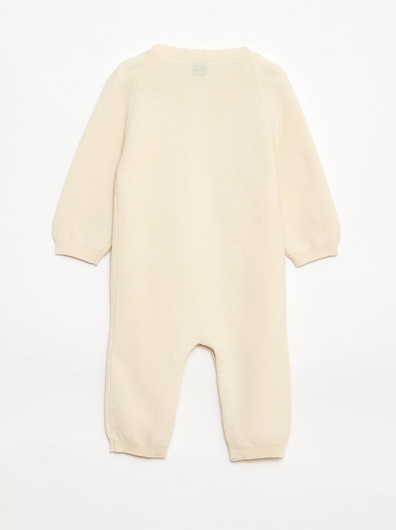 Long Knit Moss Stitch Romper White - Kiabi