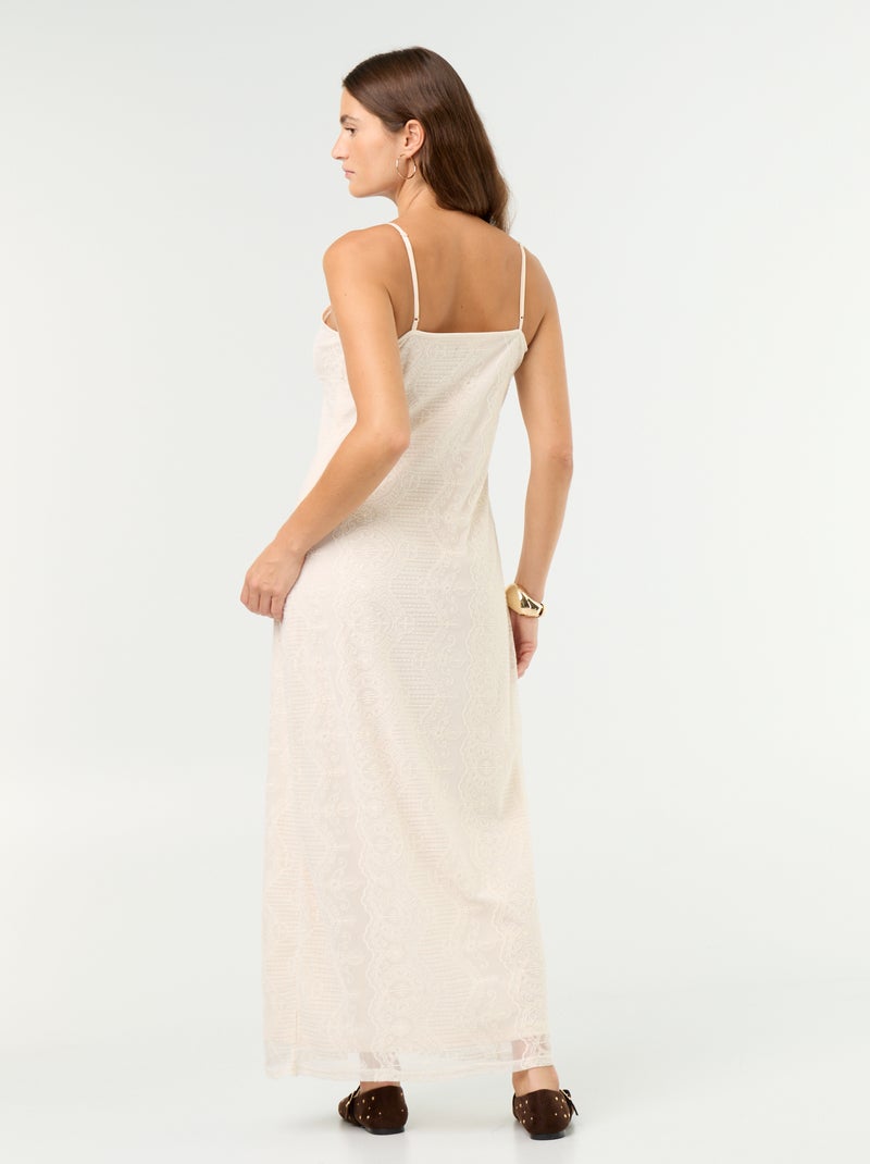 Long lace dress with thin straps Beige - Kiabi