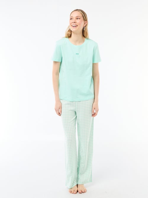 Long Pajama Set T-shirt + Plaid Pants - 2 pieces - Kiabi