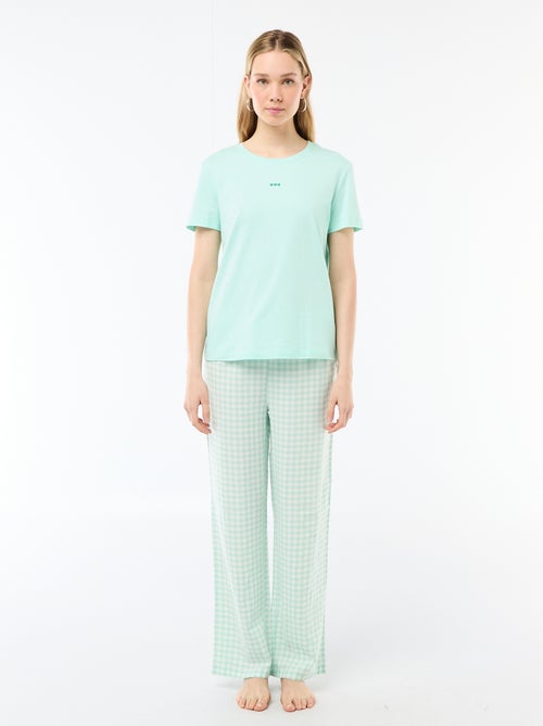 Long Pajama Set T-shirt + Plaid Pants - 2 pieces - Kiabi