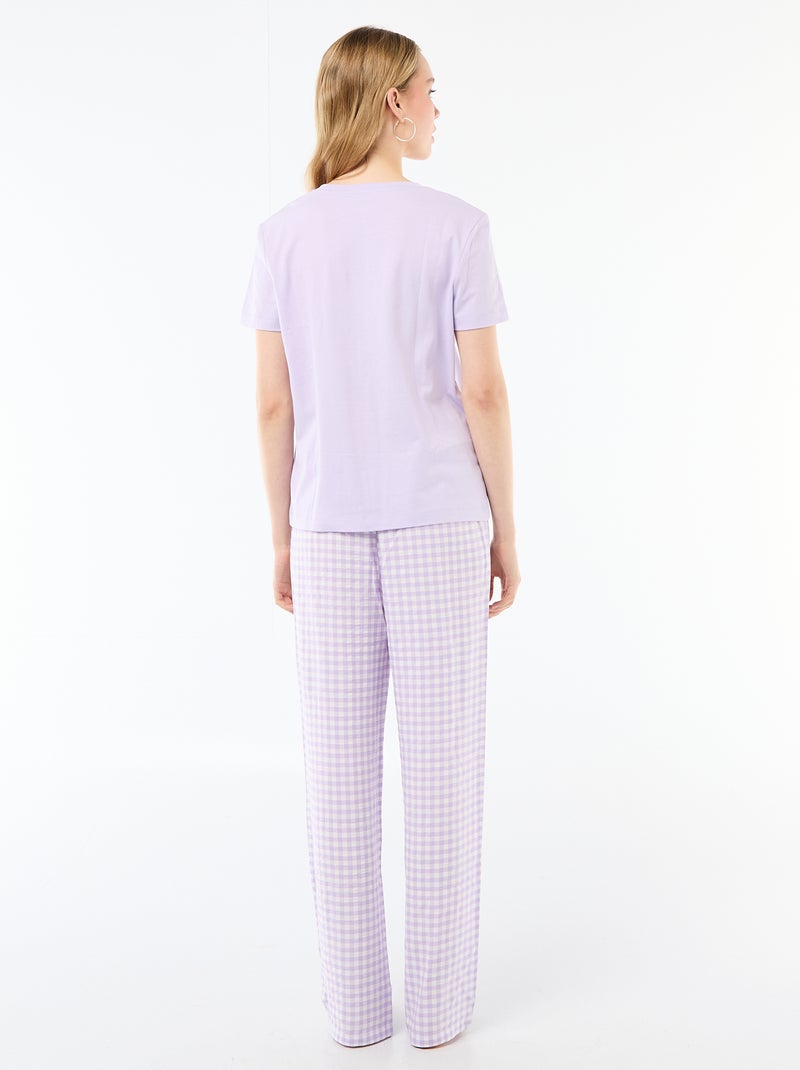 Long Pajama Set T-shirt + Plaid Pants - 2 pieces Purple - Kiabi