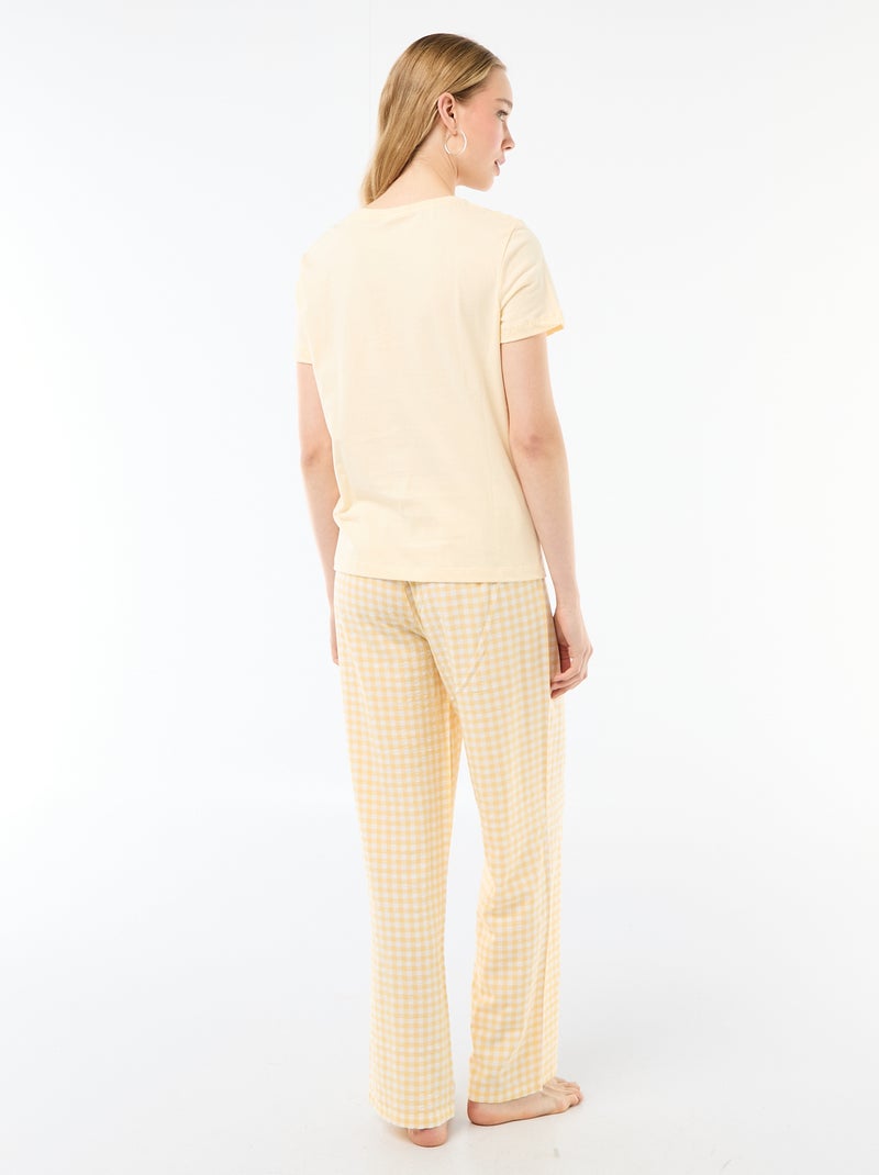 Long Pajama Set T-shirt + Plaid Pants - 2 pieces Yellow - Kiabi