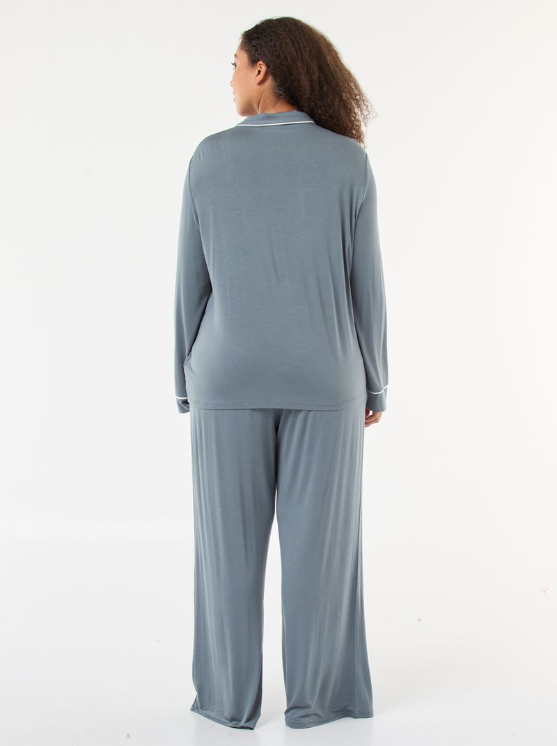 Long Pajama Set with Button-Down Top and Pants - 2 Piece Grey - Kiabi