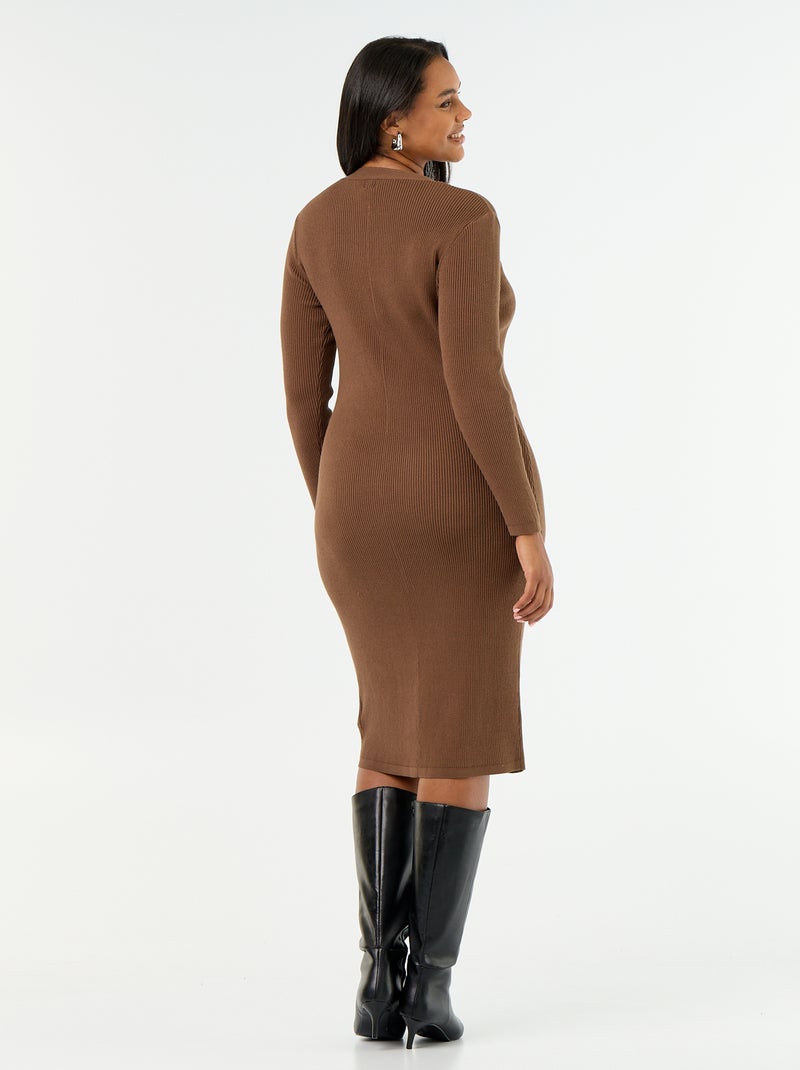Long ribbed dress Brown - Kiabi