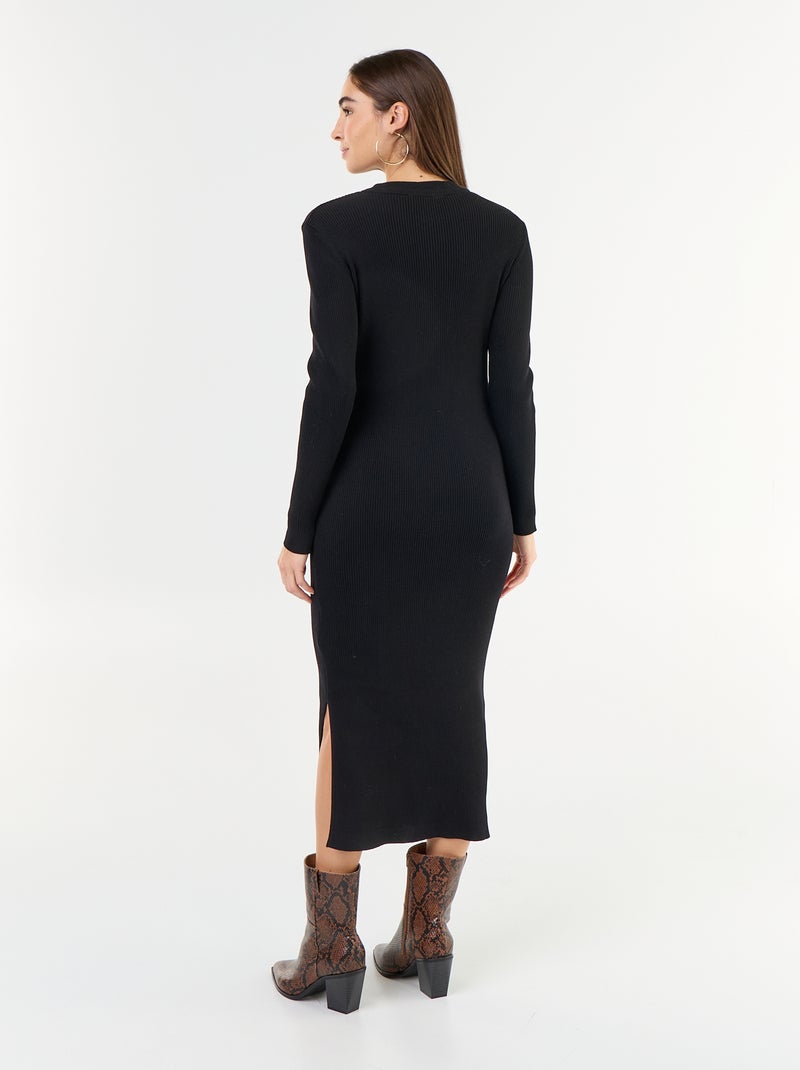 Long ribbed knit dress Black - Kiabi