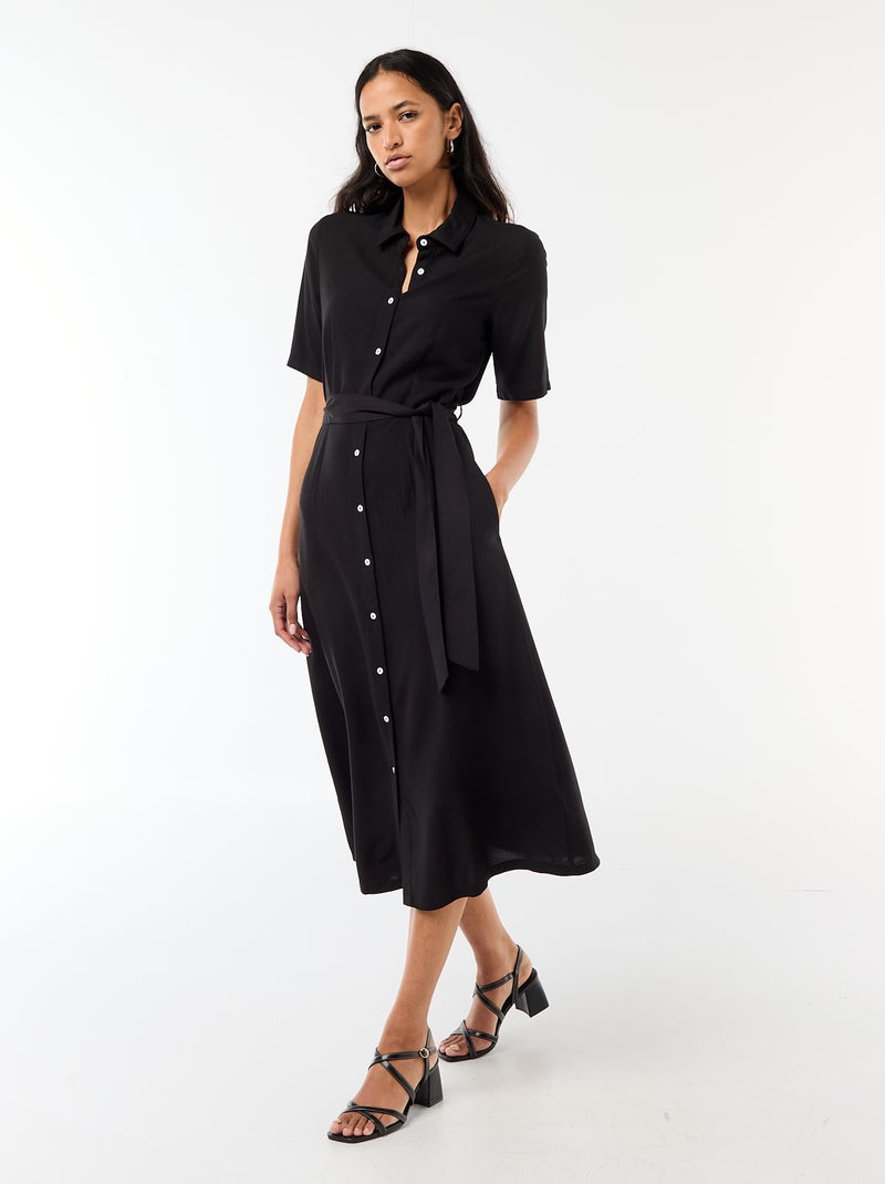 Long Shirt Dress with Tie Belt Black - Kiabi