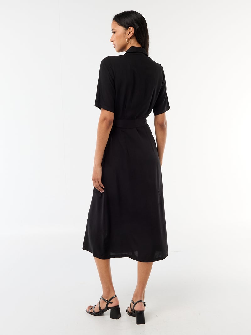 Long Shirt Dress with Tie Belt Black - Kiabi