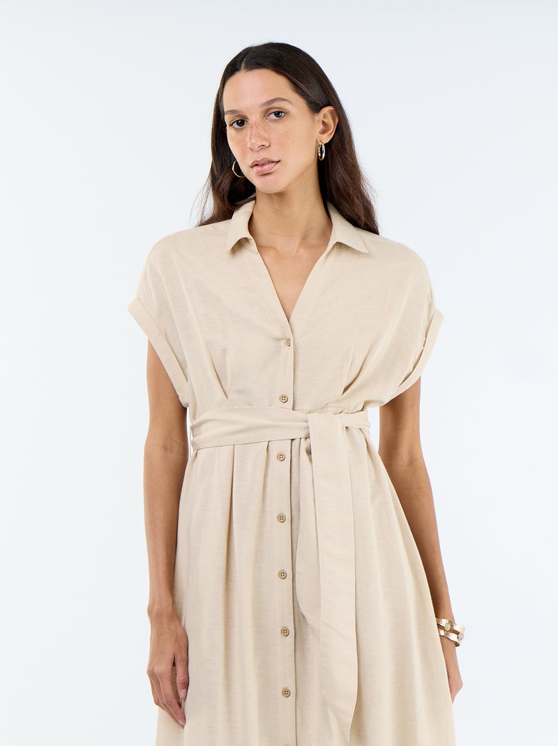 Long short-sleeved shirt dress Beige - Kiabi