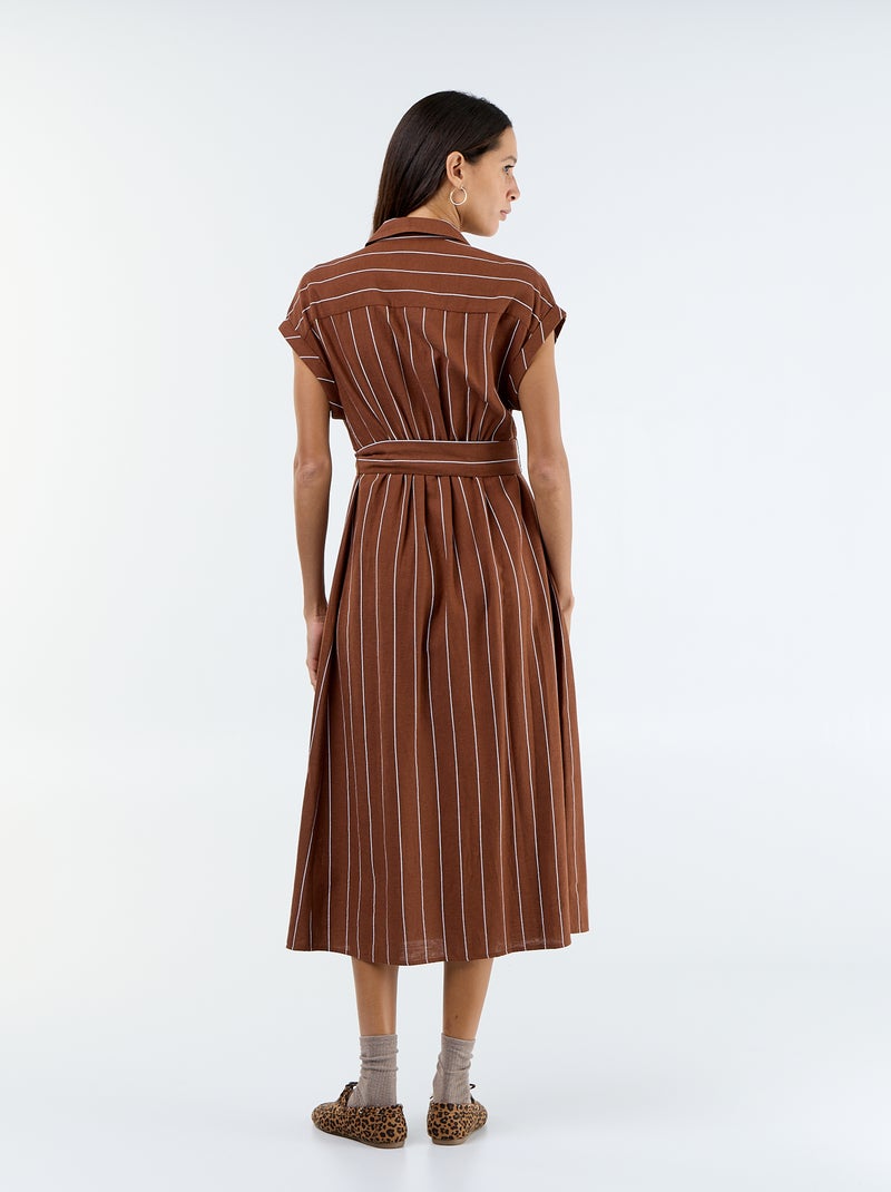 Long Short-Sleeved Shirt Dress Brown - Kiabi