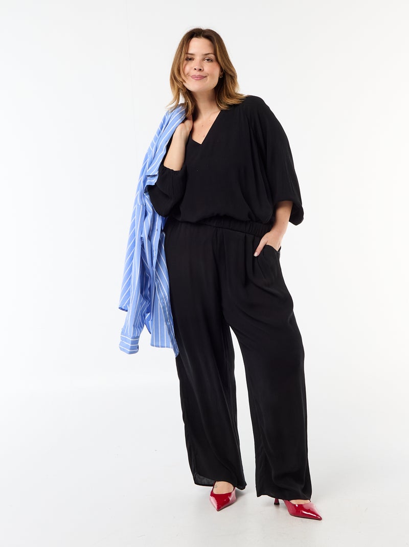 Long-Sleeve Blouse with Open Point Collar Black - Kiabi