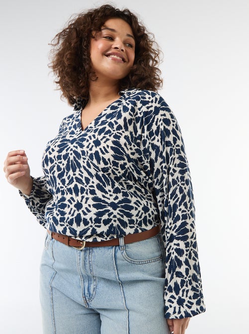 Long-Sleeve Blouse with Open Point Collar - Kiabi
