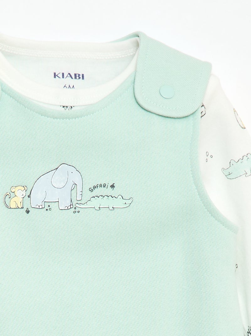 Long-Sleeve Bodysuit and Footed Overalls Set White - Kiabi