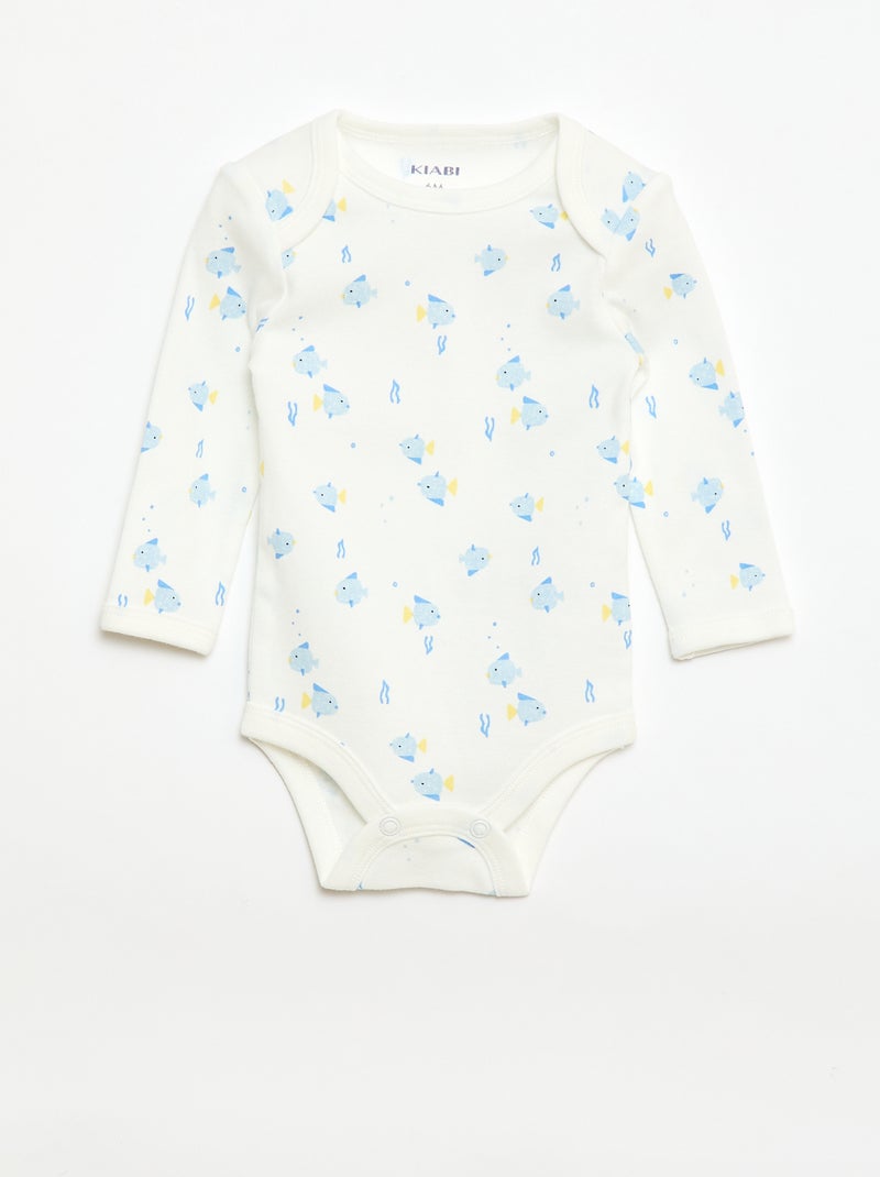 Long-Sleeve Bodysuit and Footed Overalls Set White - Kiabi