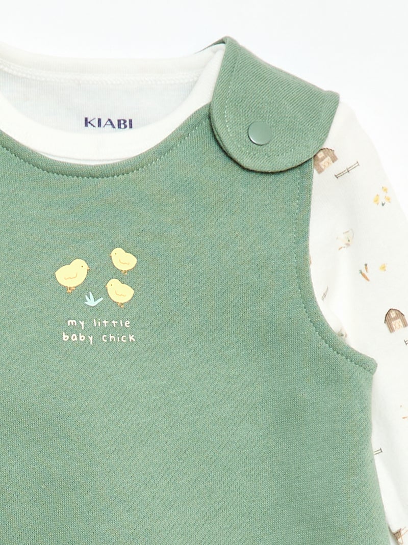Long-Sleeve Bodysuit and Footed Overalls Set White - Kiabi