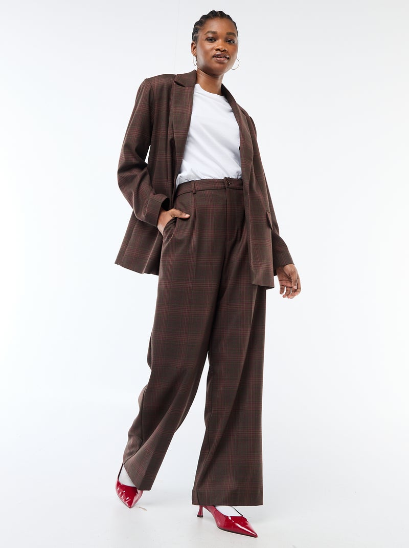 Long-Sleeve Check Blazer Brown - Kiabi