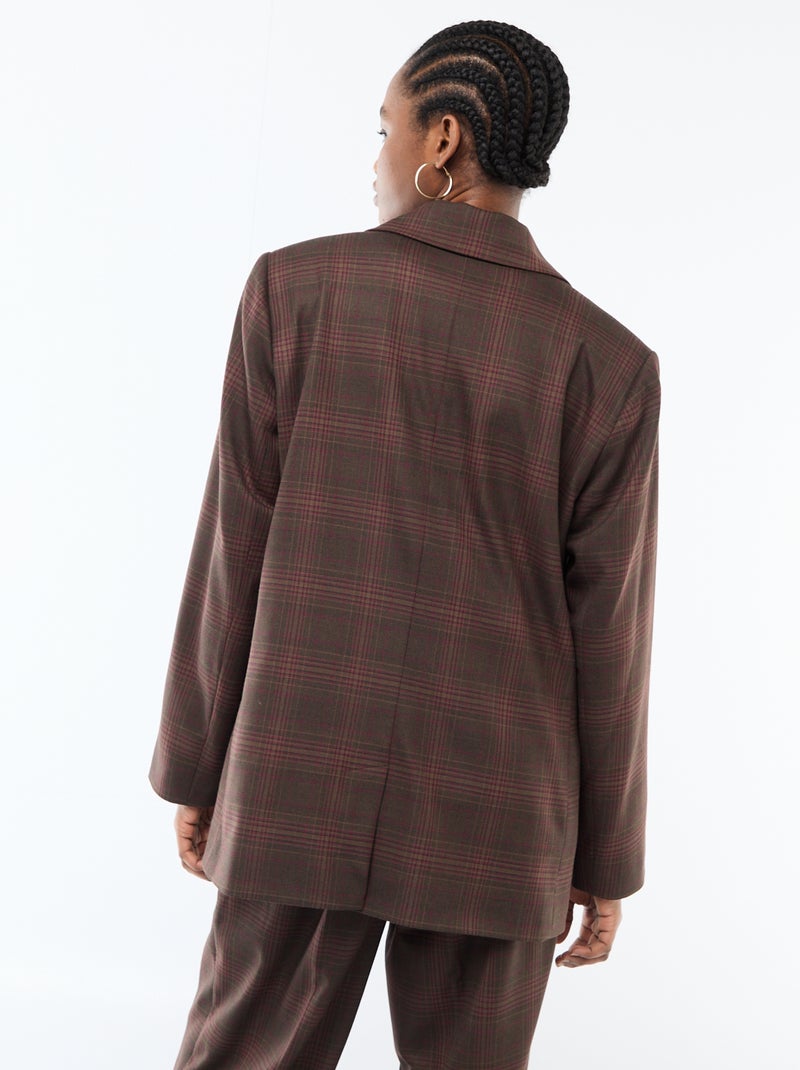 Long-Sleeve Check Blazer Brown - Kiabi