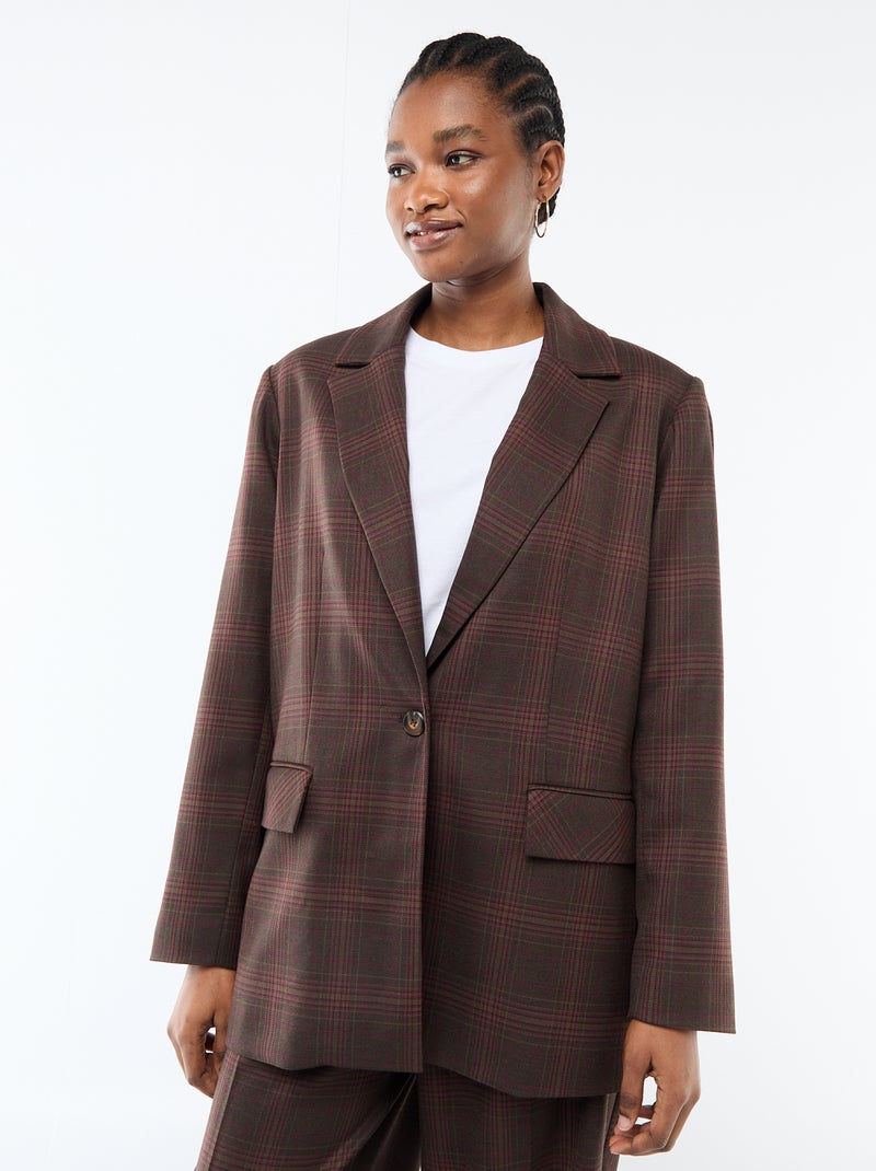 Long-Sleeve Check Blazer Brown - Kiabi