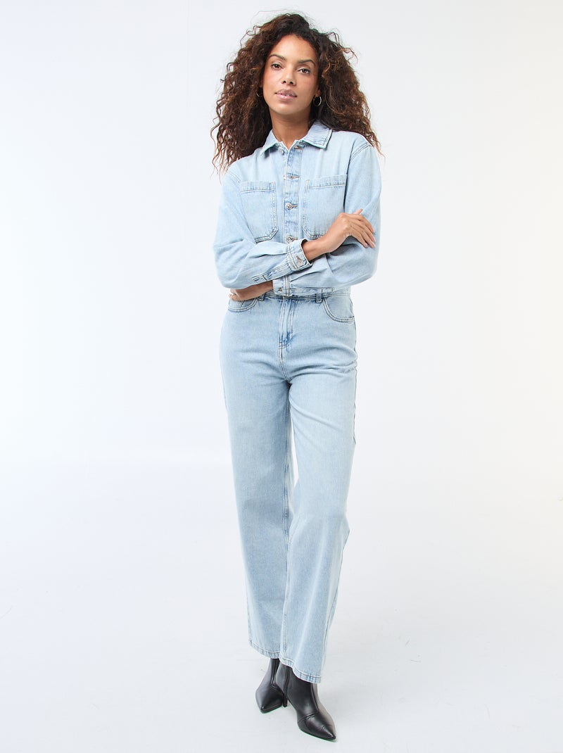 Long-Sleeve Denim Jumpsuit Blue - Kiabi