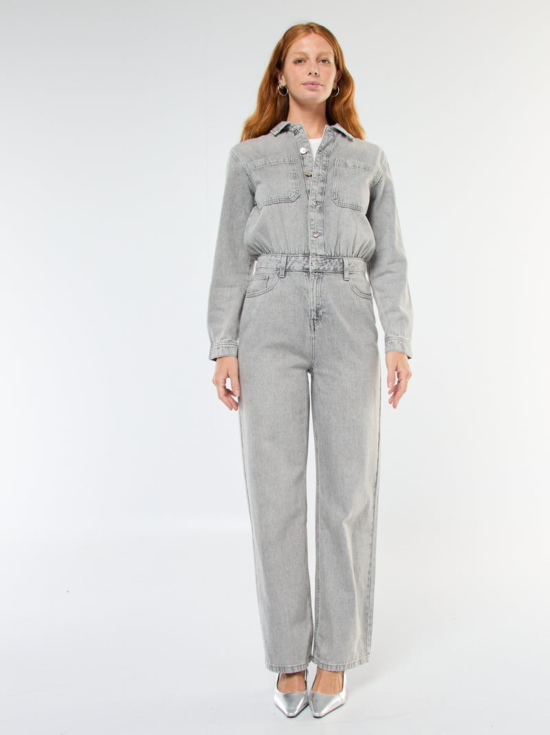 Long-Sleeve Denim Jumpsuit Grey - Kiabi