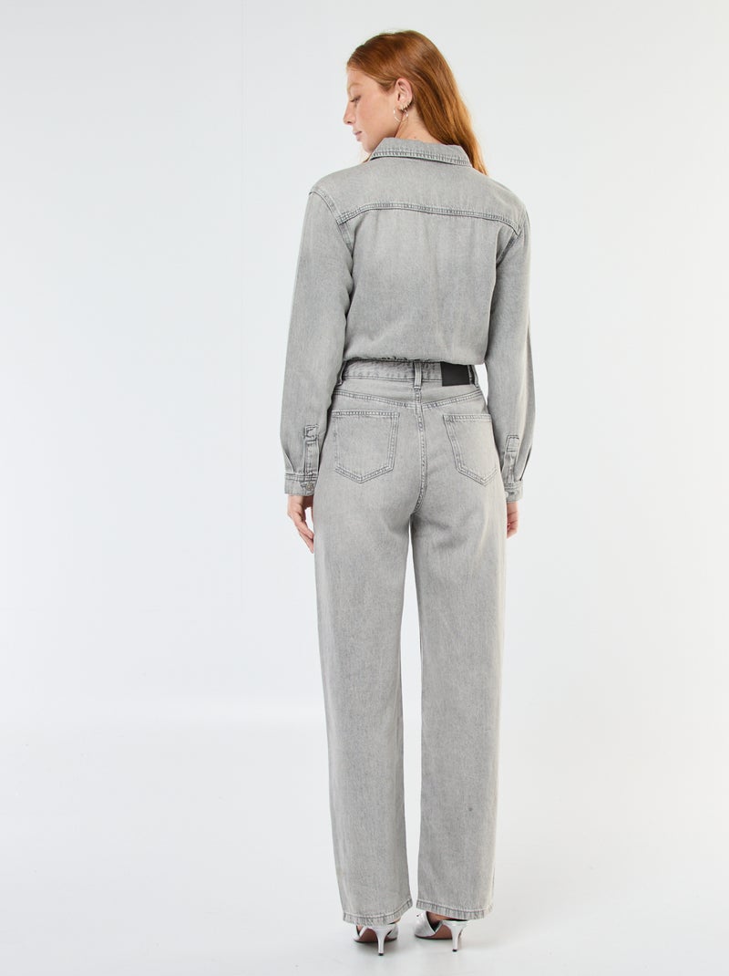 Long-Sleeve Denim Jumpsuit Grey - Kiabi