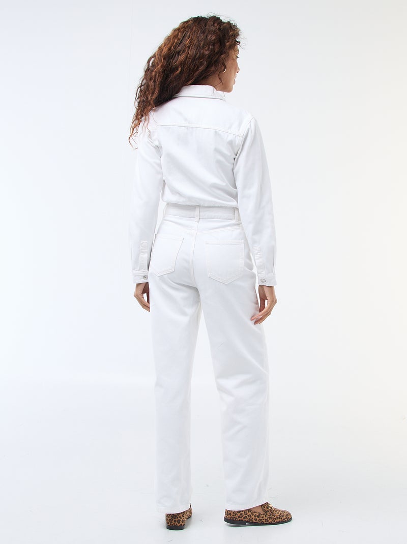 Long-Sleeve Denim Jumpsuit White - Kiabi