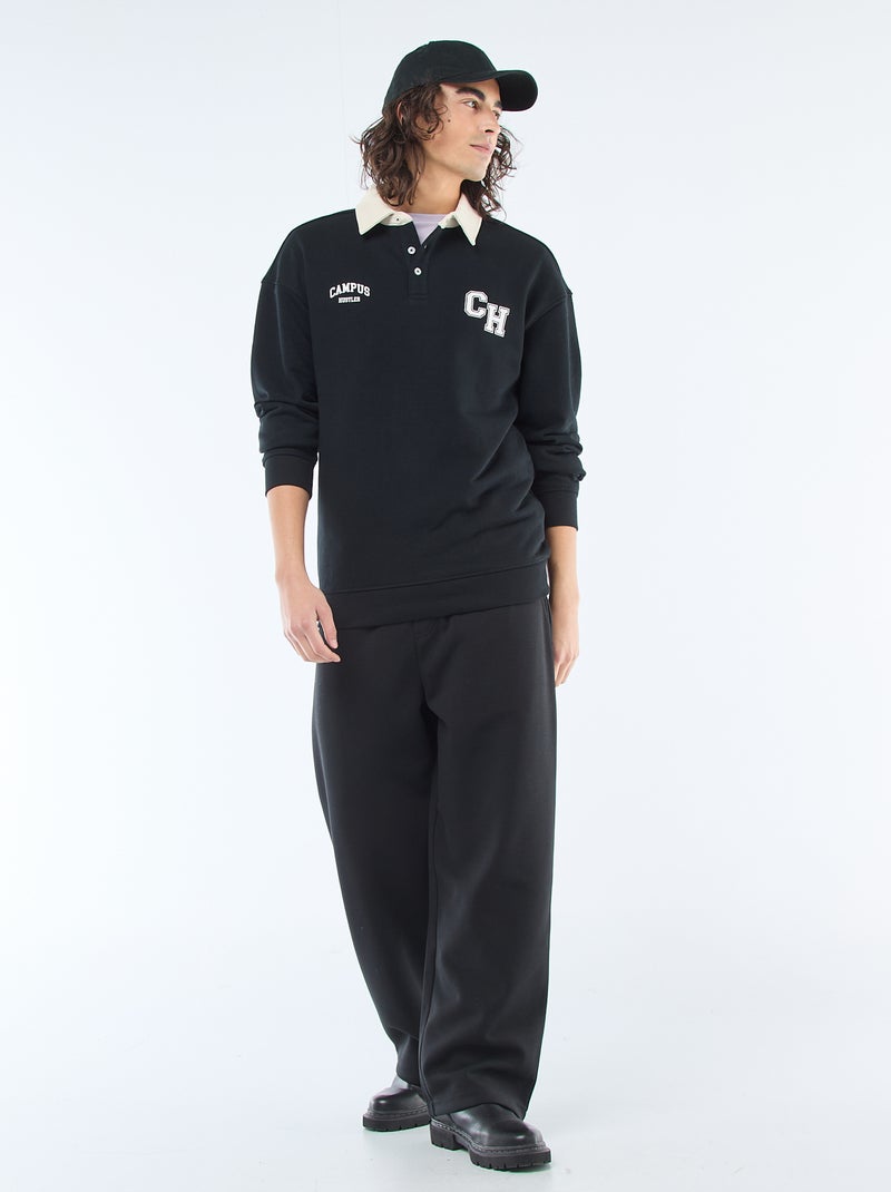 Long-Sleeve Rugby Style Polo Shirt Black - Kiabi
