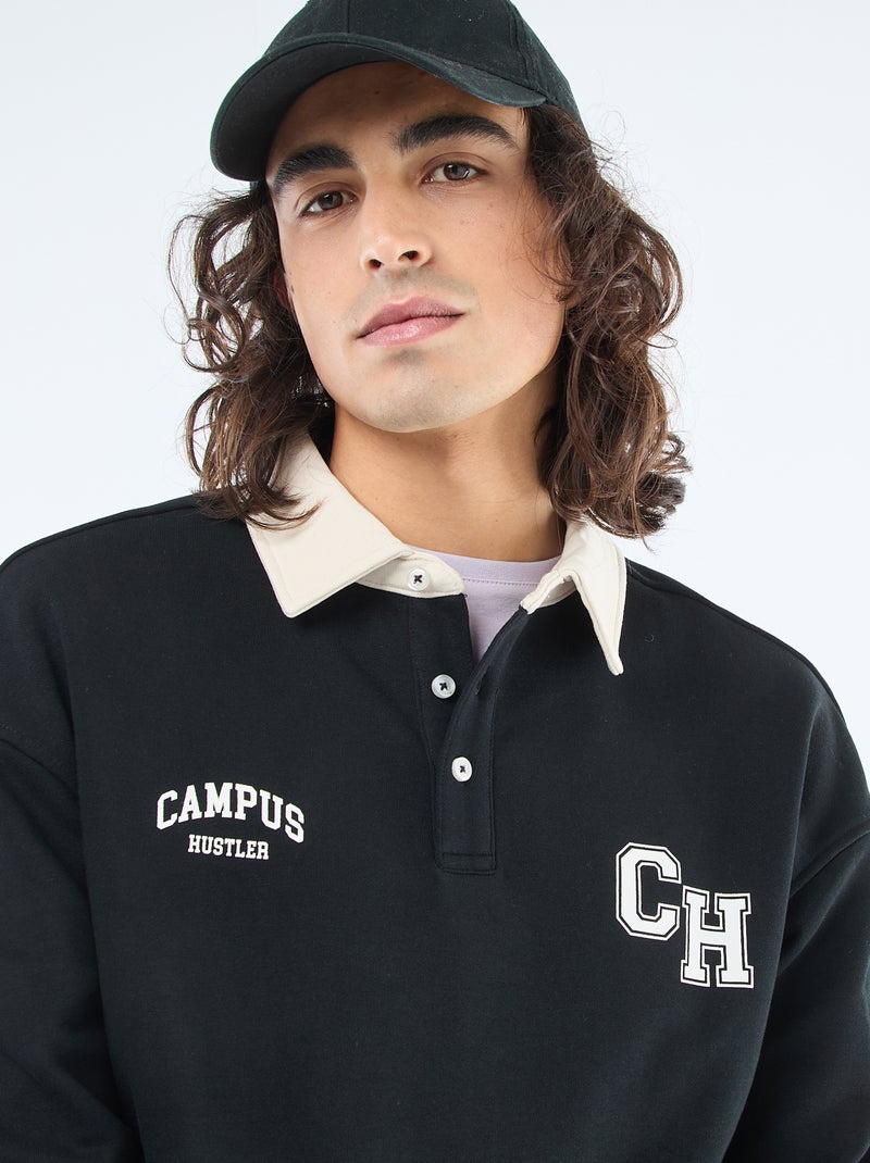 Long-Sleeve Rugby Style Polo Shirt Black - Kiabi