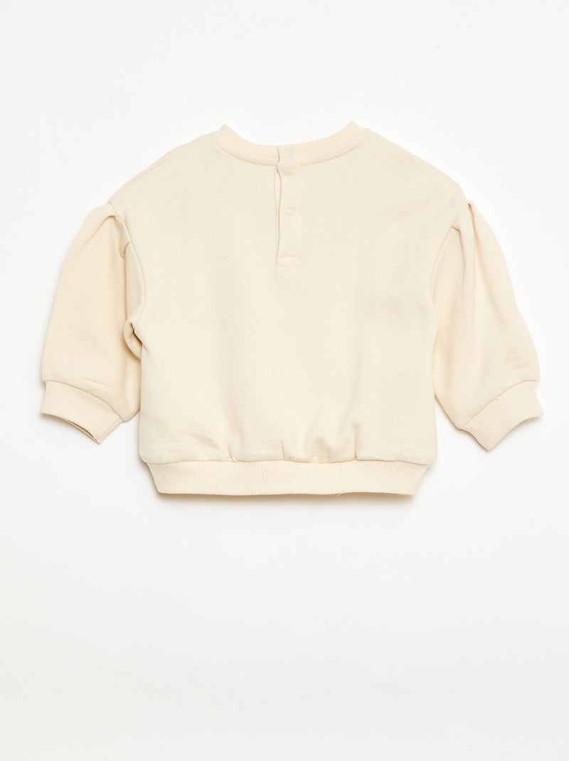Long-Sleeve Sweatshirt with Bouclé Knit Patch White - Kiabi