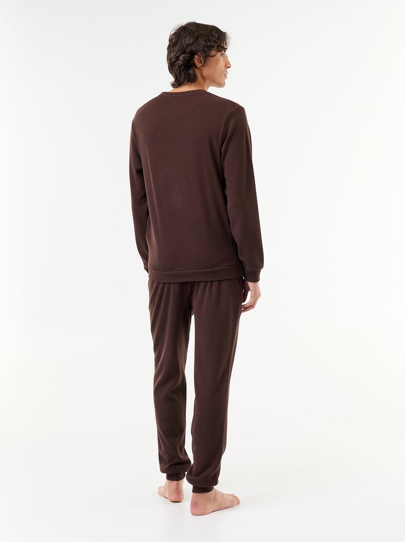 Long Sleeve T-Shirt and Waffle Knit Pants Pajama Set - 2 Piece Brown - Kiabi