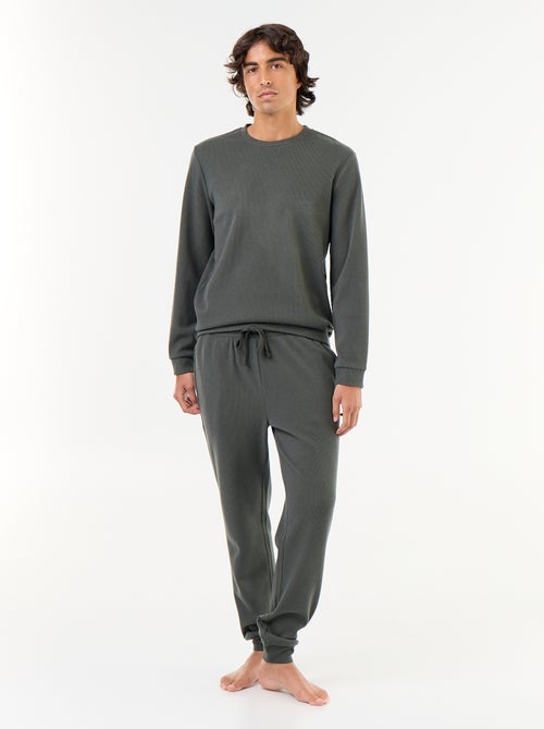 Long Sleeve T-Shirt and Waffle Knit Pants Pajama Set - 2 Piece - Kiabi