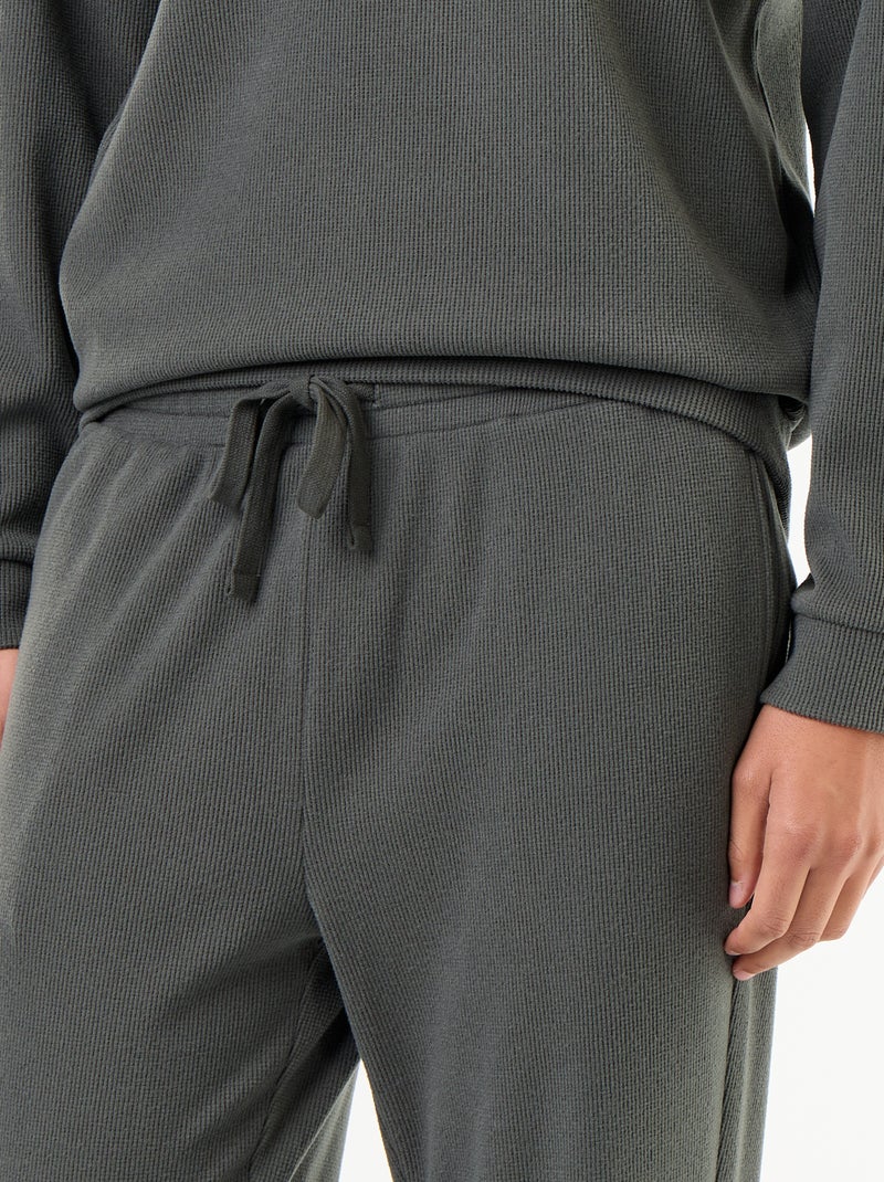 Long Sleeve T-Shirt and Waffle Knit Pants Pajama Set - 2 Piece Green - Kiabi