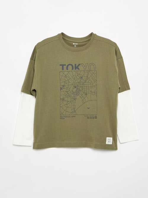 Long-Sleeved 2-in-1 Look T-Shirt - Kiabi Long-Sleeved 2-in-1 Look T-Shirt - Kiabi