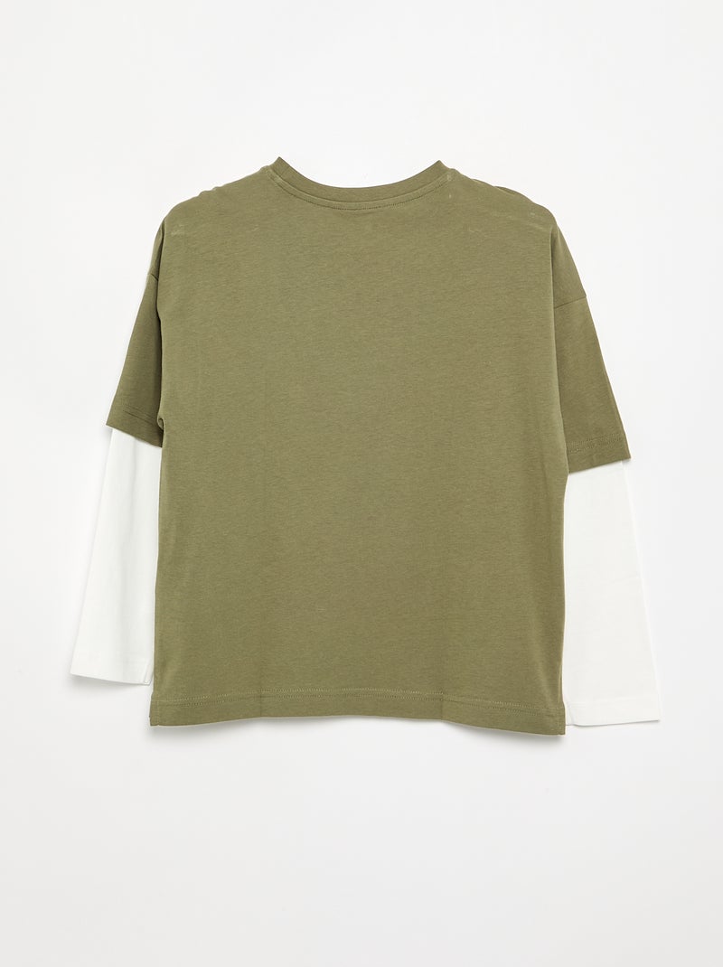 Long-Sleeved 2-in-1 Look T-Shirt Khaki - Kiabi