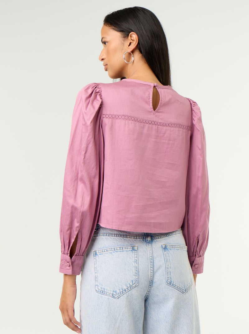 Long-sleeved blouse with embroidery Purple - Kiabi