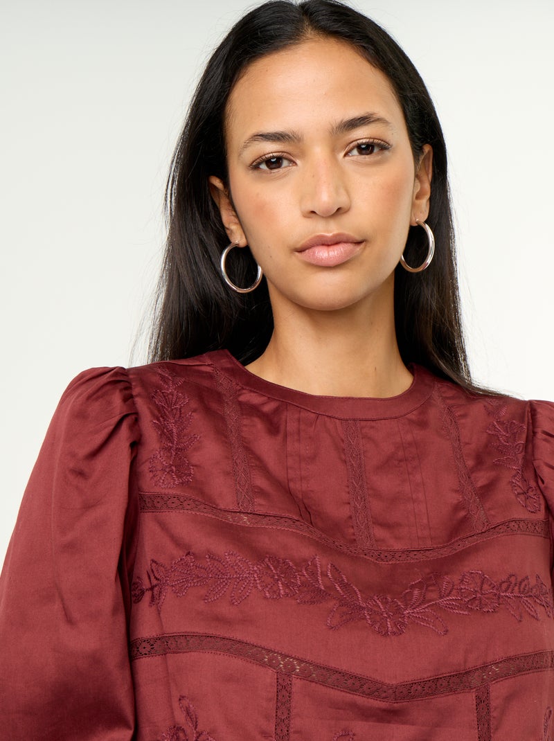 Long-sleeved blouse with embroidery Red - Kiabi