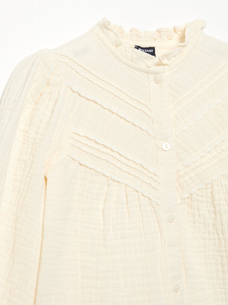 Long-sleeved blouse with fancy collar Beige - Kiabi