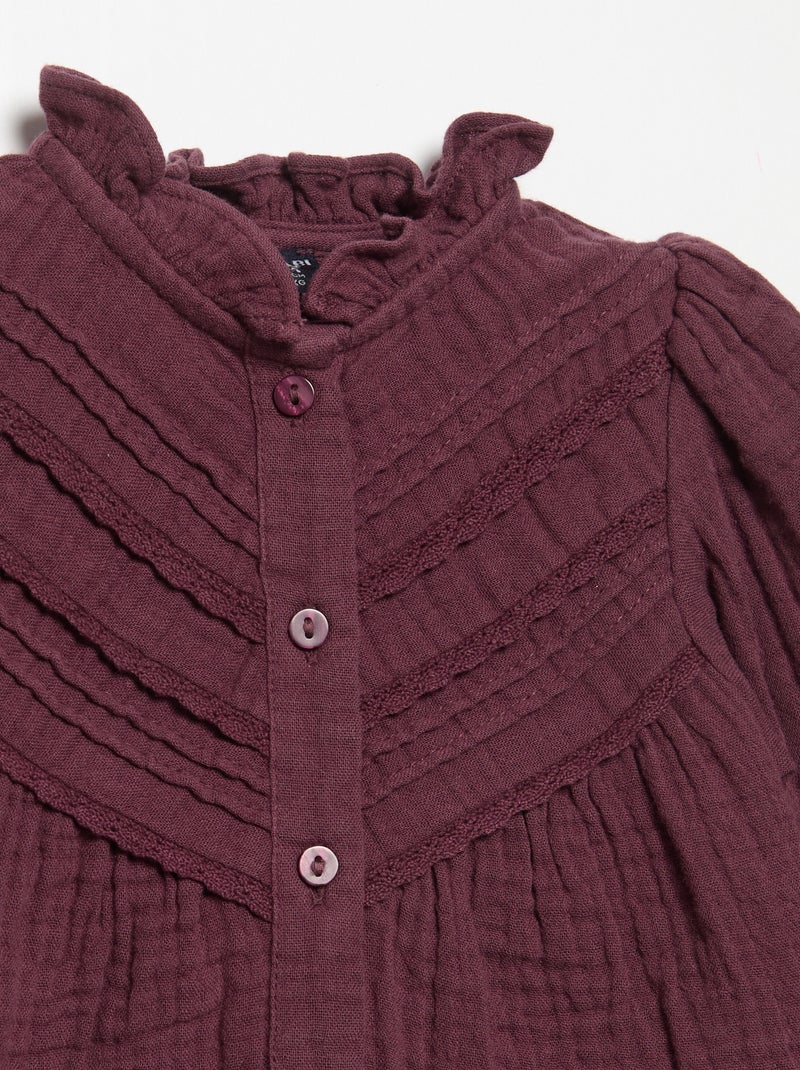 Long-sleeved blouse with fancy collar Purple - Kiabi
