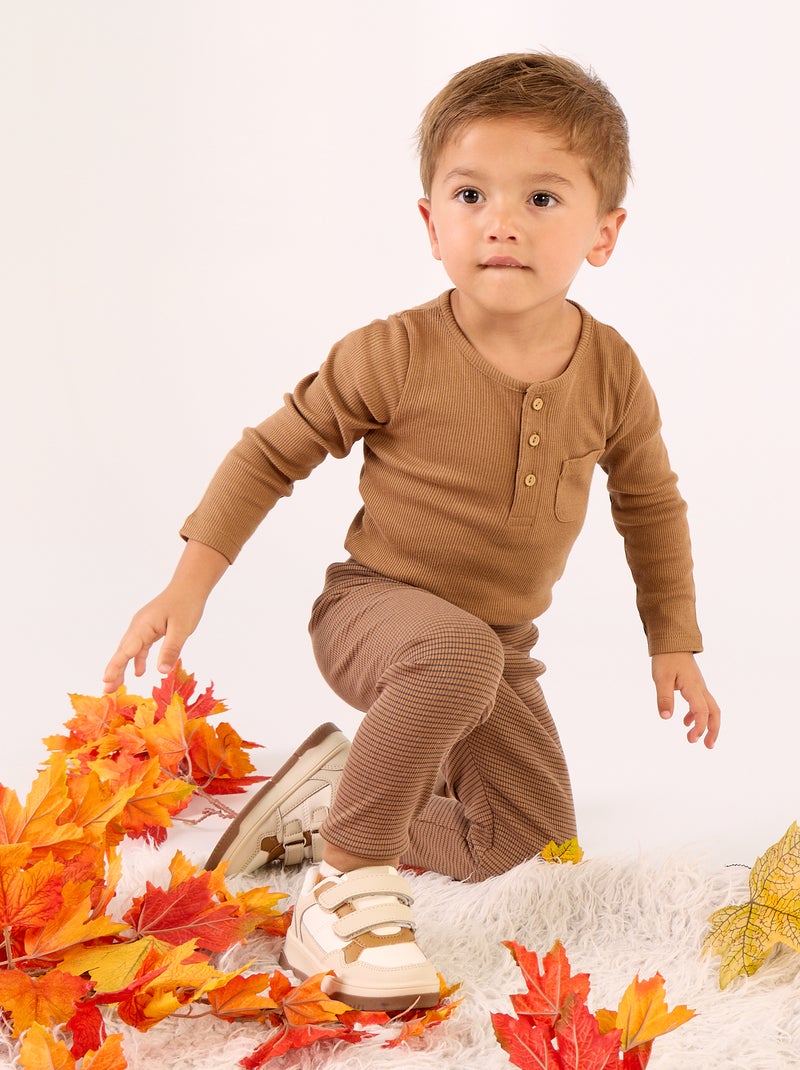 Long-sleeved bodysuit with buttoned collar Beige - Kiabi